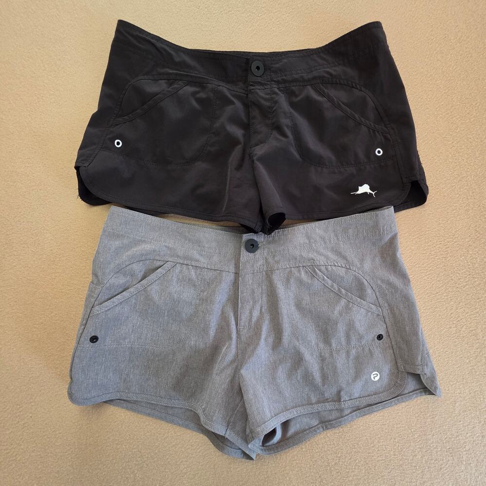 PELAGIC Women's Hybrid Shorts 2 Pair Bundle Black Oceanflex & Gray Moana Sz 4